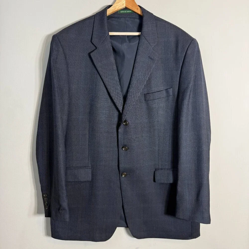 Lauren Ralph Lauren Plaid Wool Sport Coat Dinner Jacket Blazer Men's 46L Blue